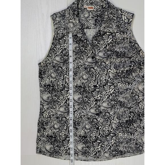 Tianello Womens XS Button Up Sleeveless Top Floral Black White Tencel Blouse - Picture 11 of 13